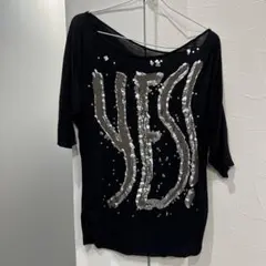未使用　黒トップス　黒チュニック　黒半袖　ロゴトップス　お洒落トップス