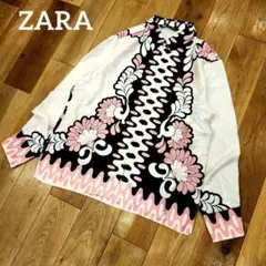ZARA　ザラ　総柄　長袖シャツ　Mサイズ　個性派　派手　サテン