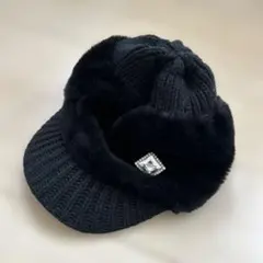 master bunny editionファー付きブラックニットキャップ