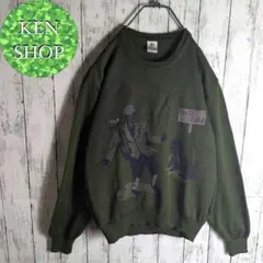 ニットセーター　ダークグリーン　ゴルファー　犬　カジュアル古着