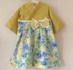 スウィートマミー 袴ロンパース 女の子 花柄 レモンイエロー 90サイズ