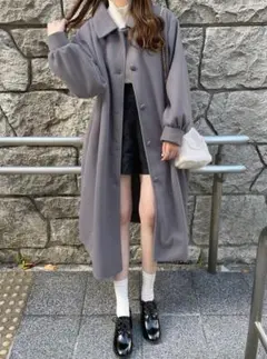 値下げ⤵️✴Aラインロングコート✴たっぷりボリューム袖✴Ｆ✴かわいい✴グレー系✴
