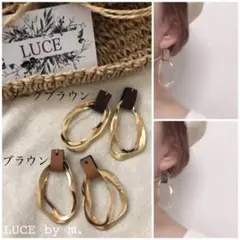 112再販 マット ゴールド いびつ 変形 2連フープ レザー シンプル ピアス