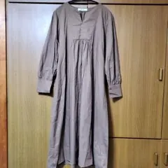 ナノユニバース 長袖 シャツワンピース ウエストリボン付き ブラウン