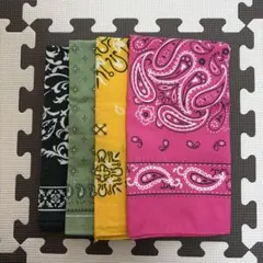 バンダナ　ブラック　グリーン　イエロー　ピンク　4点　まとめ売り