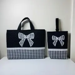 【お名前刺繍サービス】〈２点セット〉リボン柄★入園入学グッズ