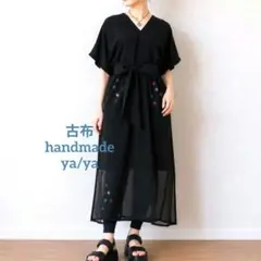 黒絵羽織 透かしに花 絽切替 着物リメイクV開きワンピ*のサムネイル