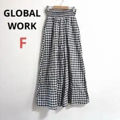 GLOBAL WORK ギンガムチェック ワイドパンツ イージーパンツ F