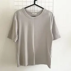 リブクルーネックT 五分袖 ベージュ Mサイズ