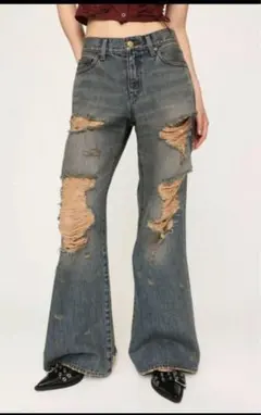SLY L/W TORE IT UP FLARE JEANS-B ブルー 1