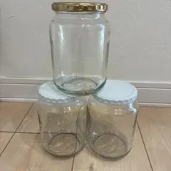 果実酒作りにも。メルカリ便広口大きめガラス瓶 3個セット 金色キャップ