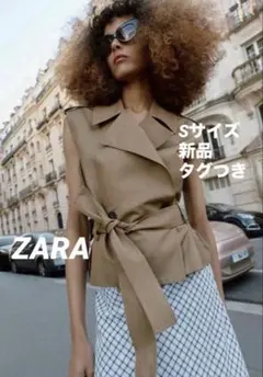 ZARA ベルト付きダブルブレストベスト S - メルカリ