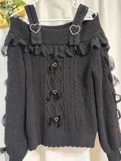 本日割引　LIZLISA ❤︎ レースアップスリーブオフショルニット ブラック