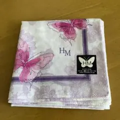 HM 蝶模様 ハンカチ 綿100%