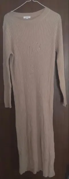 PLST ベージュ リブニットロングワンピース M