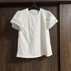 【新品未使用】異素材切替 パフスリーブ 半袖Tシャツ ホワイトのサムネイル