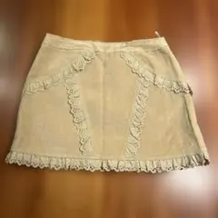 ベージュ コーデュロイ ミニスカート レース