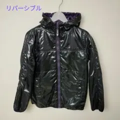 中綿入りナイロンジャケット 黒・紫 リバーシブル フード付き