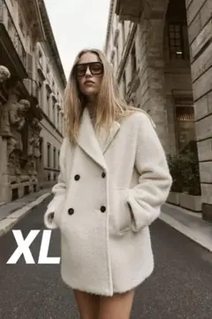 ZARA ザラ ブークレダブルブレストミディ丈コート XL