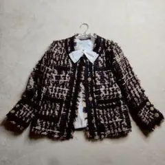 ノーカラー ツイードジャケット ゴールドボタン Mサイズ セレモニー 入学式