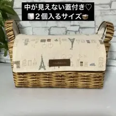 ハンドメイド　エッフェル塔デザイン蓋付き布バスケット