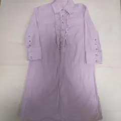 ピンクストライプ 金ボタン フリル付きシャツ