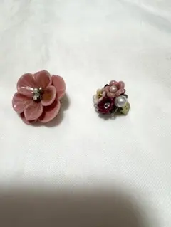 ピンクの花デザインブローチセット