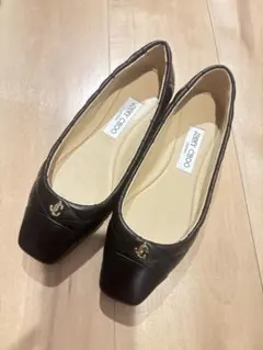 【美品】JIMMY CHOO 黒 37フラットシューズ キルティング　送料込