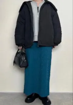 新品未使用タグ付き！しまむらrumiリブナロースカート ブルー　LL