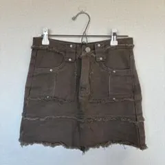 ヴィンテージ風 カットオフ デニムミニスカート Y2K アーミーグリーン