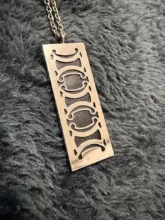 【美品】セリーヌ トリオンフ プレート ネックレス シルバー レザー レディース
