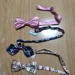 リボンタイセット（ピンク×1・チェック柄×2）