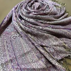 紫とピンクの花柄大判ロングストール　100%ビスコース　美品 76×208cm