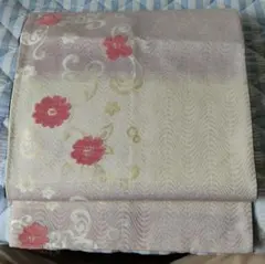 ​【未使用】きものやまと×夢や リバーシブル帯 ふくら織 唐草花文様/黒地小紋