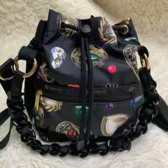JAYRO ジャイロ ゴールドチェーン柄 ハンドバッグ ブラック スカーフ柄 