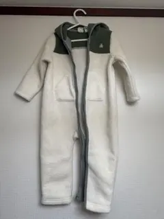 GAP フリース フード付きロンパース ホワイト/グリーン