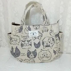 子桃様専用　らくがきねこちゃん柄♥サイドポケット チューリップバッグトートバッグ