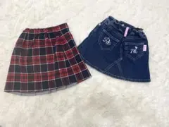 デニムショートパンツとチェックスカートセット