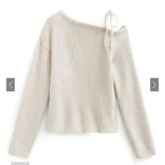 GRL ワンショルダーリボンリブニットトップス フリーサイズ グレイル