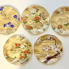 【5枚】山本寛斎 KANSAI 四季の花 金彩 ガラス皿 菓子皿 和皿 銘々皿のサムネイル