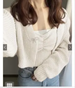 リボンブローチ付き　カーディガン＆ビスチェニットアンサンブル