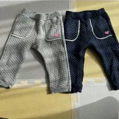 ミキハウスドット柄パンツ80センチ2点セット（グレー・ネイビー）