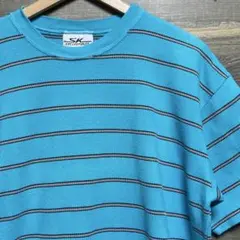 90s USA製 ヴィンテージ ジャガード ボーダーTシャツ ティファニーブルー