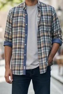 23区 HOMME メンズ　七分丈　 洗えるチェック柄シャツ　麻100%のサムネイル