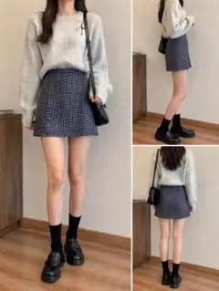 ZARA チェック ミニスカート グレー ハイウエスト 美シルエット　脚長効果