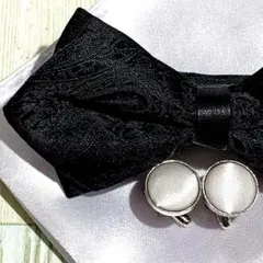 ☆蝶ネクタイ　黒　ブラック　ポケットチーフ　カフス　メンズ　フォーマル　Psa