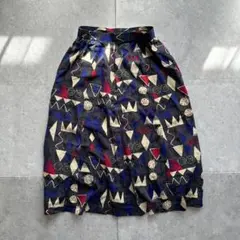 vintage ロングスカート 幾何学模様 レトロ 総柄 マルチカラー
