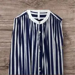 LUPILIEN ネイビーストライプ 前開きロングワンピース