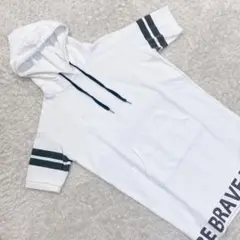 《 レディース》 半袖 ロングパーカー ホワイト フード ワンピ 古着 Mサイズ