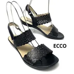 ECCO 24cm バックストラップ付フラットサンダル レーザーカット 黒 美品のサムネイル